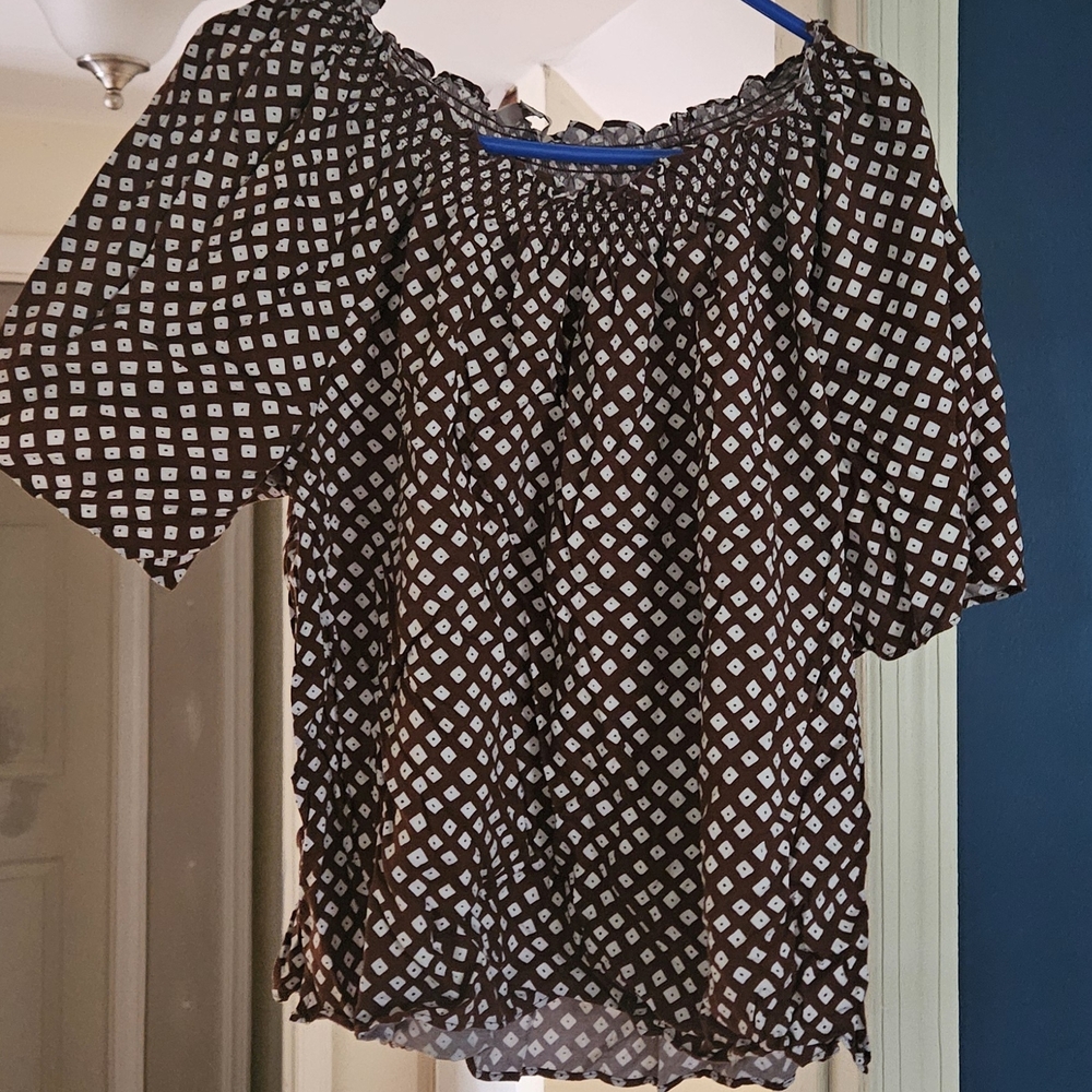 LOFT Chocolate and Cream Patterned Blouse